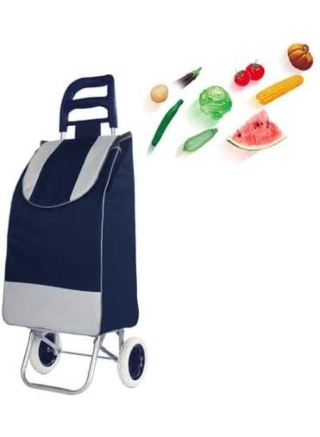 Decorhills Foldable Shopping Trolley Bag with Wheels – Multi-Functional Luggage & Grocery Cart, Durable Metal Frame, Large Storage Space, Easy to Carry Travel Bag for Vegetables & Daily Use - Navy Blue - Image 4