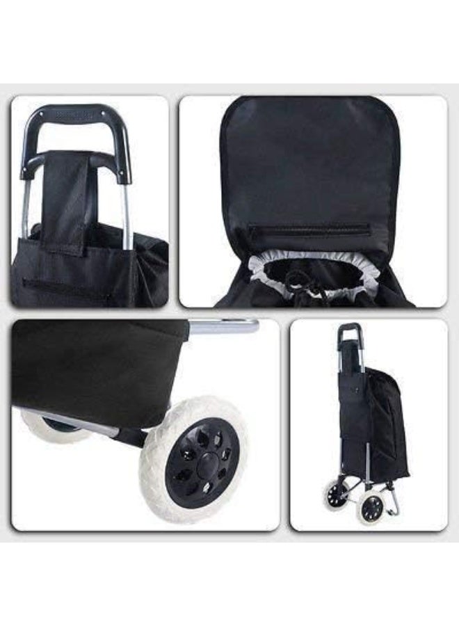 Decorhills Foldable Shopping Trolley Bag with Wheels – Multi-Functional Luggage & Grocery Cart, Durable Metal Frame, Large Storage Space, Easy to Carry Travel Bag for Vegetables & Daily Use - Navy Blue - Image 5