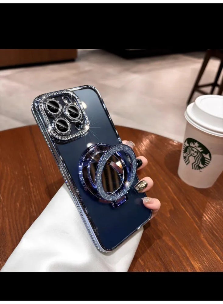 حقيبة هاتف واقية شفافة مغناطيسية مزينة بالكريستال مع مرآة، غطاء واقي لـ iPhone - Image 1