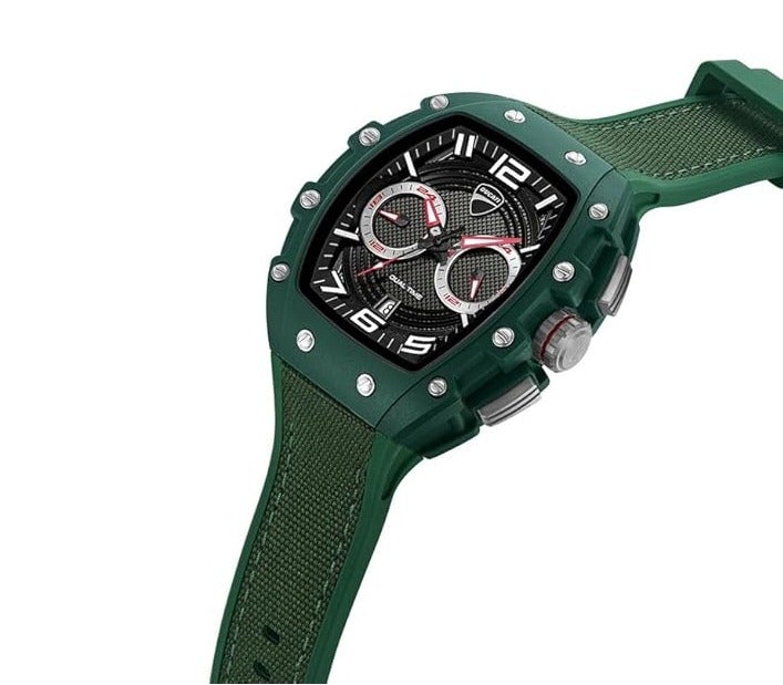 Ducati DT013 Black Grey Dial Green Silicone-Nylon Strap Multifunction Watch for Men - Image 2