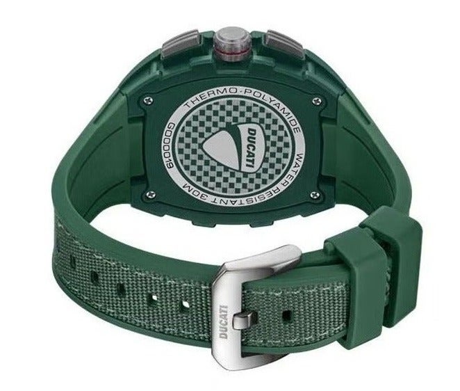 Ducati DT013 Black Grey Dial Green Silicone-Nylon Strap Multifunction Watch for Men - Image 3