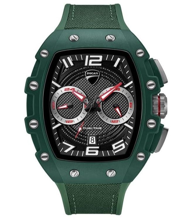 Ducati DT013 Black Grey Dial Green Silicone-Nylon Strap Multifunction Watch for Men - Image 1
