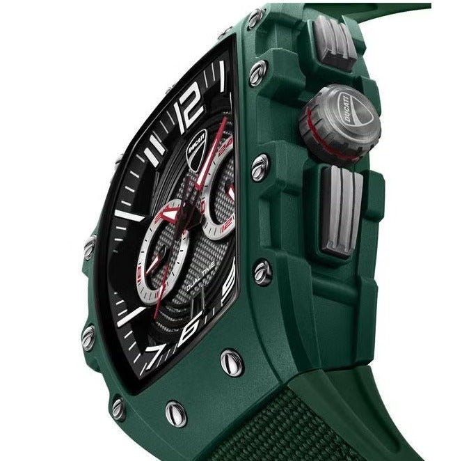 Ducati DT013 Black Grey Dial Green Silicone-Nylon Strap Multifunction Watch for Men - Image 4