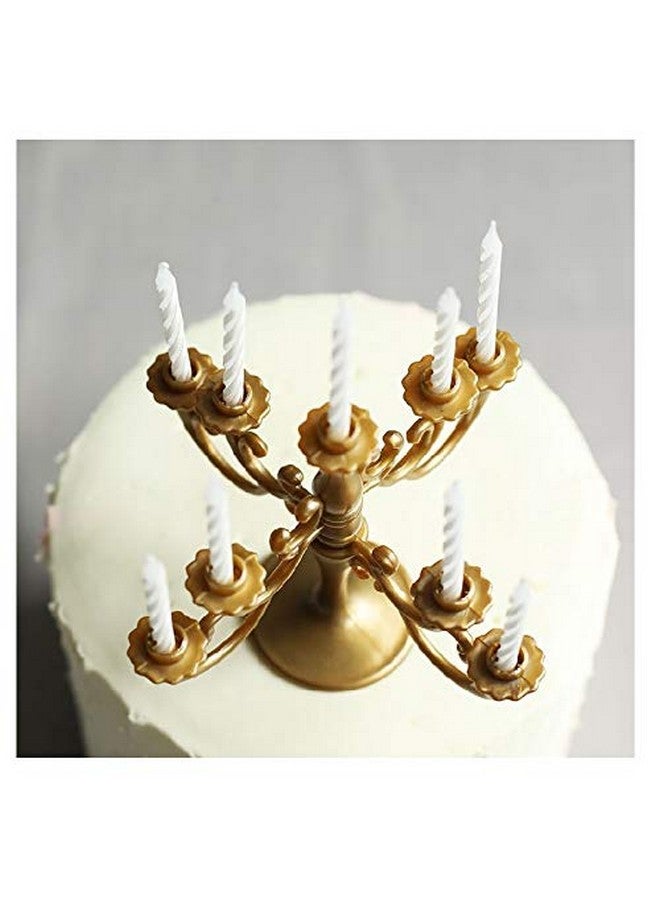 CheeseandU Mini Plastic Candle Holder Stand with 9Pcs Candelabra Taper Beautiful Vintage Candlestick Cake Topper Desk Ornament for Wedding Event Birthday Party Candelabra Cake Topper Gold Height 14cm - Image 3