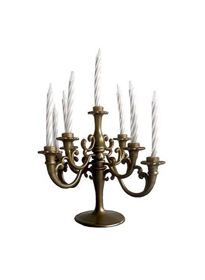 CheeseandU Mini Plastic Candle Holder Stand with 9Pcs Candelabra Taper Beautiful Vintage Candlestick Cake Topper Desk Ornament for Wedding Event Birthday Party Candelabra Cake Topper Gold Height 14cm - Image 2