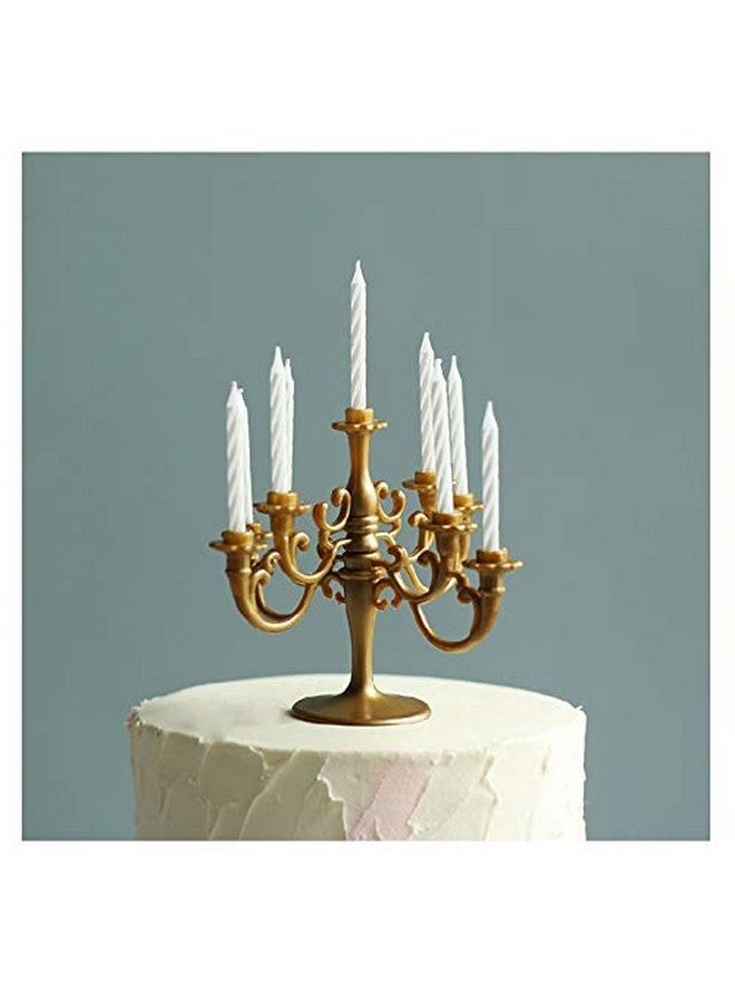 CheeseandU Mini Plastic Candle Holder Stand with 9Pcs Candelabra Taper Beautiful Vintage Candlestick Cake Topper Desk Ornament for Wedding Event Birthday Party Candelabra Cake Topper Gold Height 14cm - Image 1