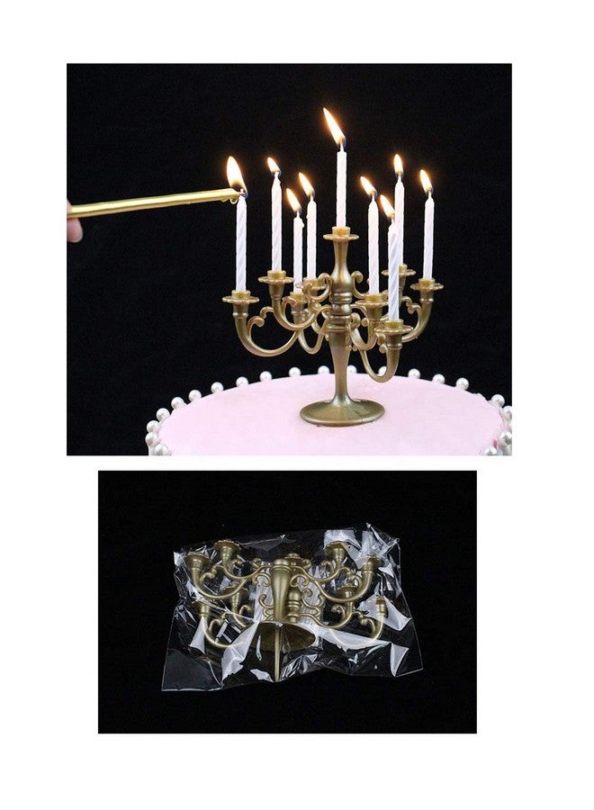 CheeseandU Mini Plastic Candle Holder Stand with 9Pcs Candelabra Taper Beautiful Vintage Candlestick Cake Topper Desk Ornament for Wedding Event Birthday Party Candelabra Cake Topper Gold Height 14cm - Image 4