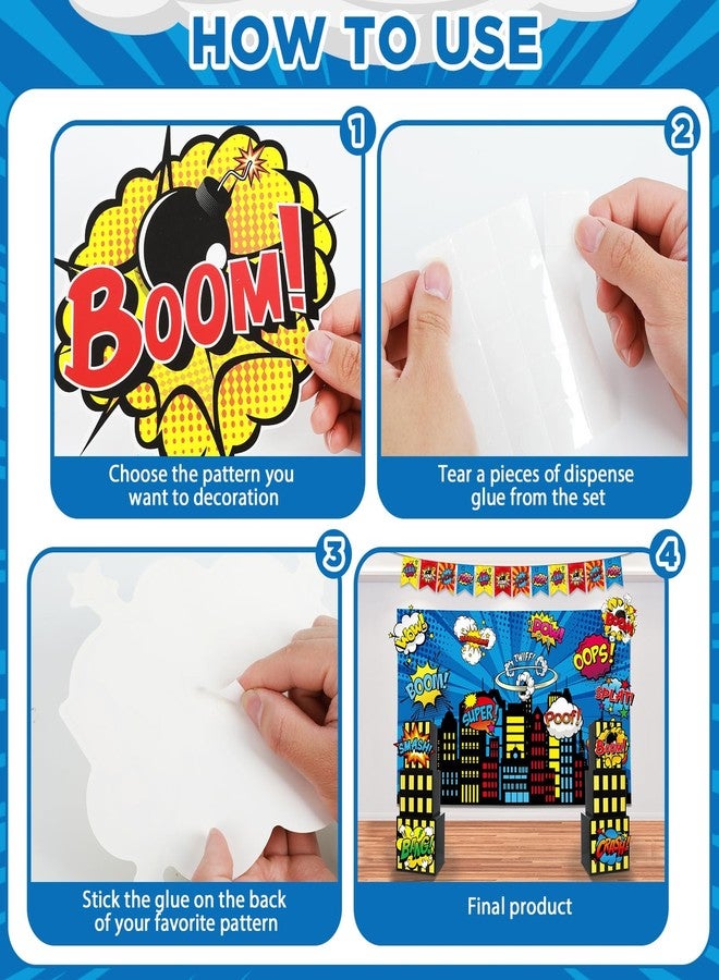 CHUNNIN 17Pcs Super Theme Hero Party Photography Backdrop for Hero Birthday Decorations with Hero Background Skyscraper City Boxes Hero Cutouts Super Banner for Super Theme Hero Birthday Party Supplies - Image 4