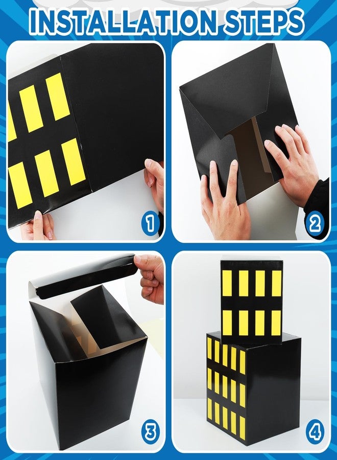 CHUNNIN 17Pcs Super Theme Hero Party Photography Backdrop for Hero Birthday Decorations with Hero Background Skyscraper City Boxes Hero Cutouts Super Banner for Super Theme Hero Birthday Party Supplies - Image 3