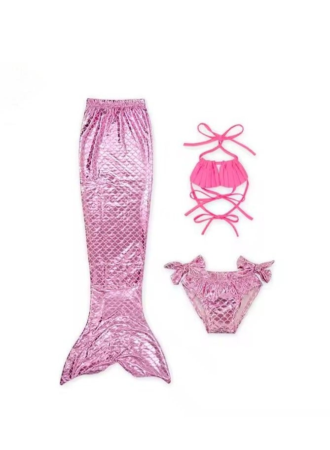 Loquat 3 pieces of Children's mermaid swimsuit, mermaid tail dress swimsuit princess bikini suit, with swim trunks and fish tail, suitable for a height of 120cm, pink - Image 4