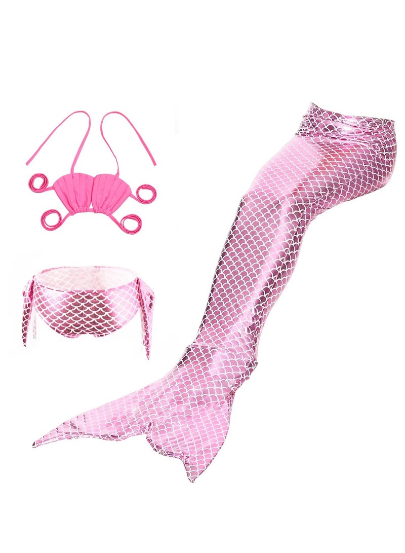 Loquat 3 pieces of Children's mermaid swimsuit, mermaid tail dress swimsuit princess bikini suit, with swim trunks and fish tail, suitable for a height of 120cm, pink - Image 3