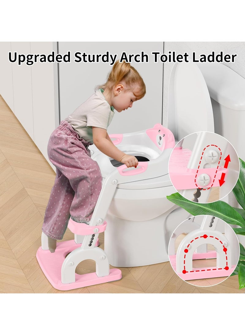 Taizz Ventures 2-in-1 Potty Training Seat with Step Ladder – Height Adjustable Toddler Toilet Seat with Stairs, Soft Cushion & Anti-Slip Design – Foldable Child Toilet Trainer for Boys & Girls - Pink  - Image 2