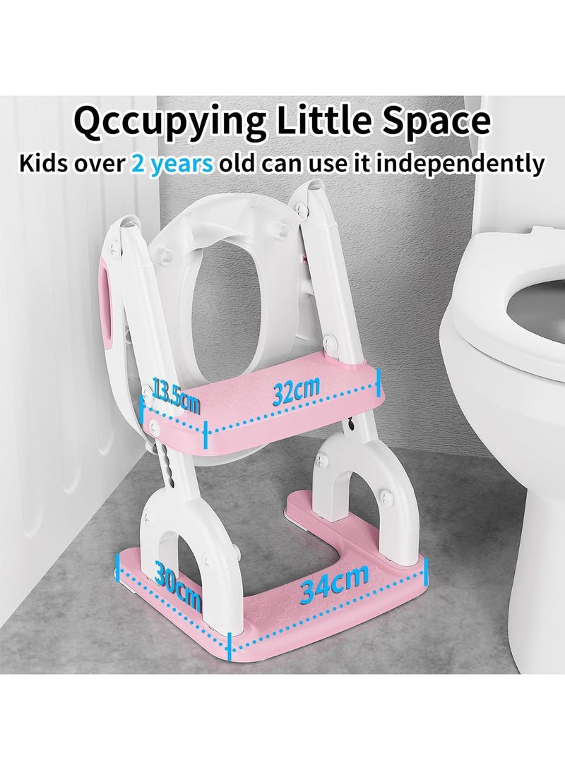 Taizz Ventures 2-in-1 Potty Training Seat with Step Ladder – Height Adjustable Toddler Toilet Seat with Stairs, Soft Cushion & Anti-Slip Design – Foldable Child Toilet Trainer for Boys & Girls - Pink  - Image 4