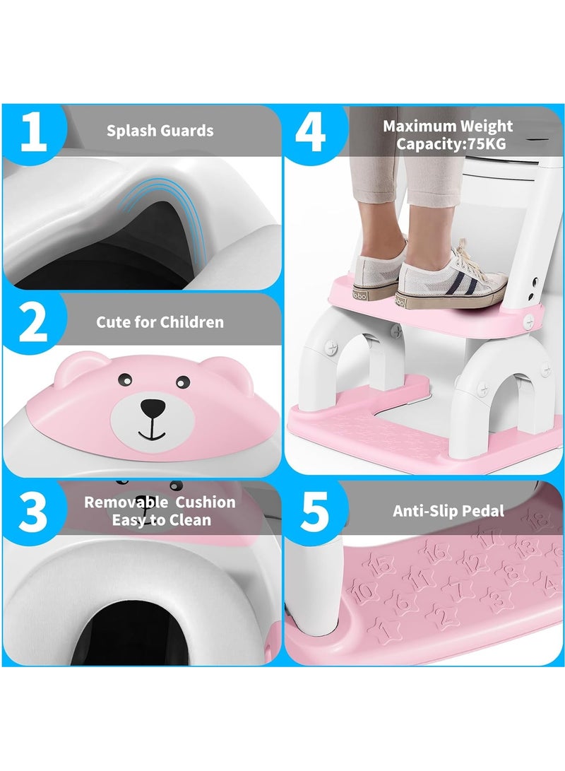 Taizz Ventures 2-in-1 Potty Training Seat with Step Ladder – Height Adjustable Toddler Toilet Seat with Stairs, Soft Cushion & Anti-Slip Design – Foldable Child Toilet Trainer for Boys & Girls - Pink  - Image 3