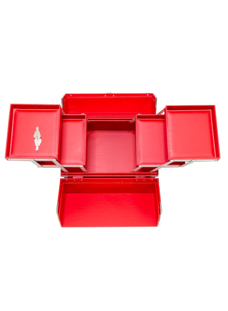 صن رايز حقيبة قطار مكياج معدنية من الجلد PVC مع 4 صواني - Image 3