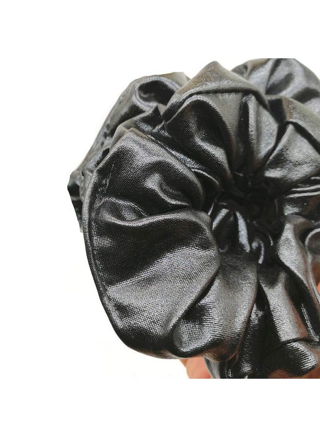 4 Pack Hair Elastics Scrunchies Waterproof Faux Leather Scrunchy Bobbles Soft Elegant Elastic Hair Bands Hair Ties Stage Performance (Black)