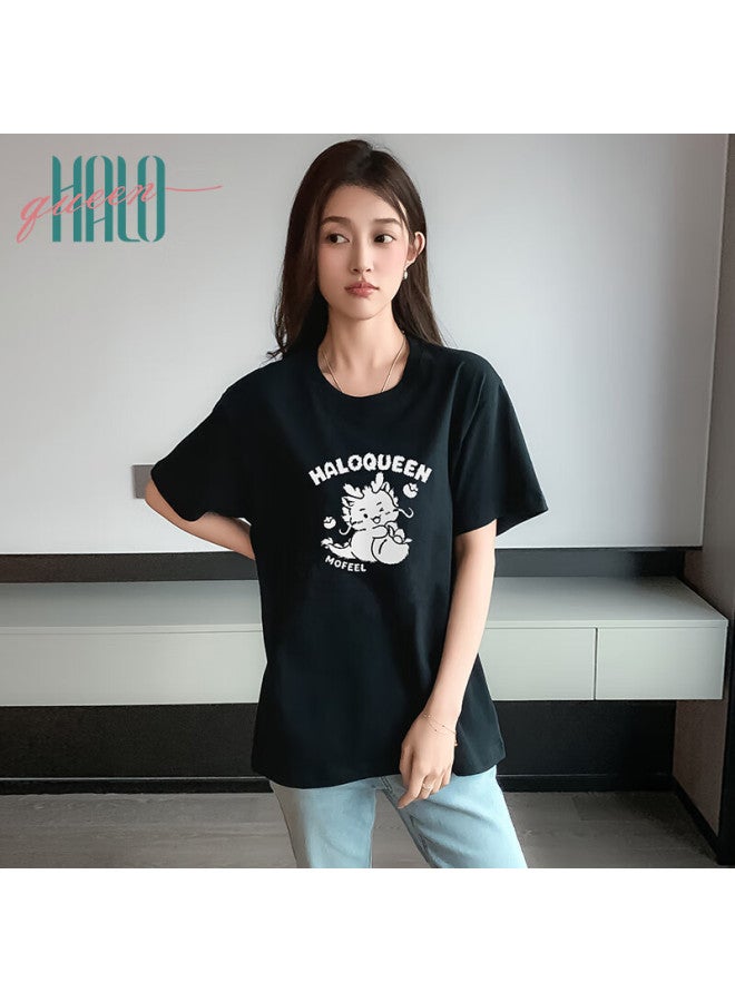 HALOQUEEN Halo Queen Women's Short-sleeve T-shirt, Summer Cool-feeling, Little Dragon Print, Loose-fitting, Slimming Top, H133t1568 - Image 2