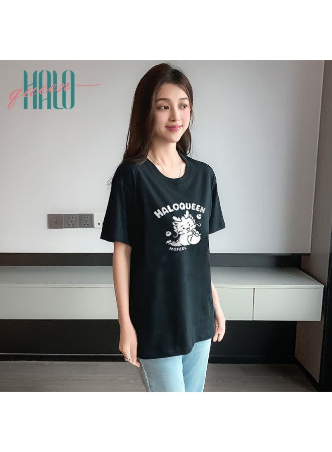 HALOQUEEN Halo Queen Women's Short-sleeve T-shirt, Summer Cool-feeling, Little Dragon Print, Loose-fitting, Slimming Top, H133t1568 - Image 3