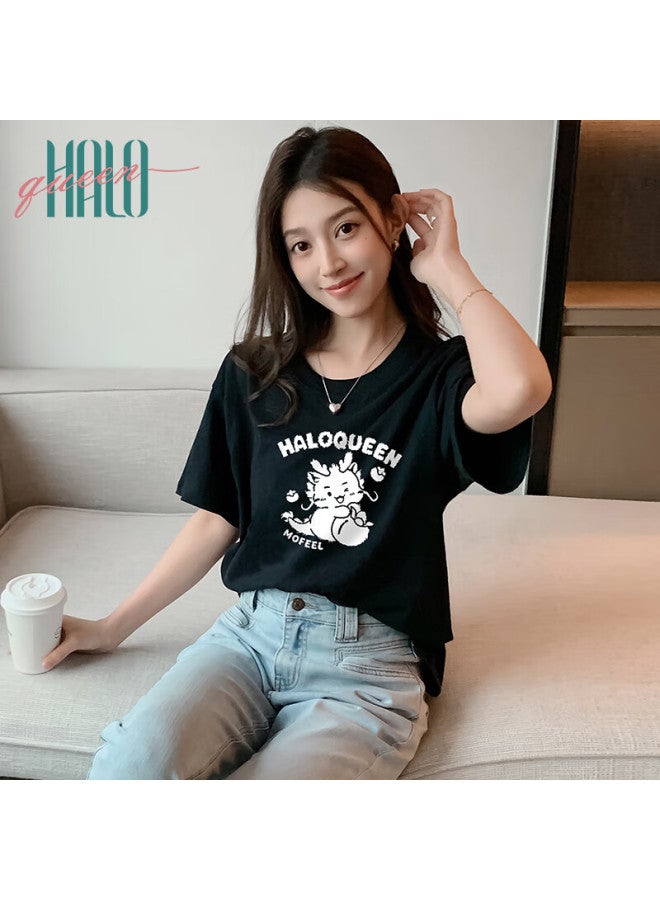 HALOQUEEN Halo Queen Women's Short-sleeve T-shirt, Summer Cool-feeling, Little Dragon Print, Loose-fitting, Slimming Top, H133t1568 - Image 5