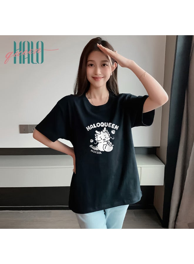 HALOQUEEN Halo Queen Women's Short-sleeve T-shirt, Summer Cool-feeling, Little Dragon Print, Loose-fitting, Slimming Top, H133t1568 - Image 4