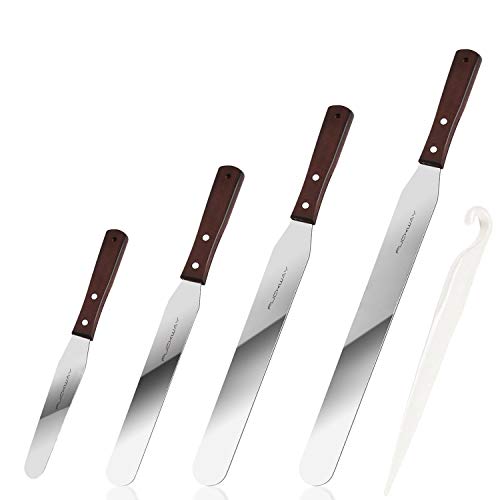PUCKWAY 4PCS Cake Decorating Icing Spatula set with 4, 6, 8 & 10 Inch Stainless Steel Blade, Wood Handle Frosting Spatulas and Cake Stripping Tool (Straight Spatulas 4, 6, 8 & 10 Inch) - Image 1