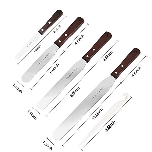 PUCKWAY 4PCS Cake Decorating Icing Spatula set with 4, 6, 8 & 10 Inch Stainless Steel Blade, Wood Handle Frosting Spatulas and Cake Stripping Tool (Straight Spatulas 4, 6, 8 & 10 Inch) - Image 2