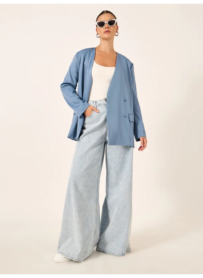 ستايلي Styli Solid Regular Fit Regular Length Double Breasted Blazer