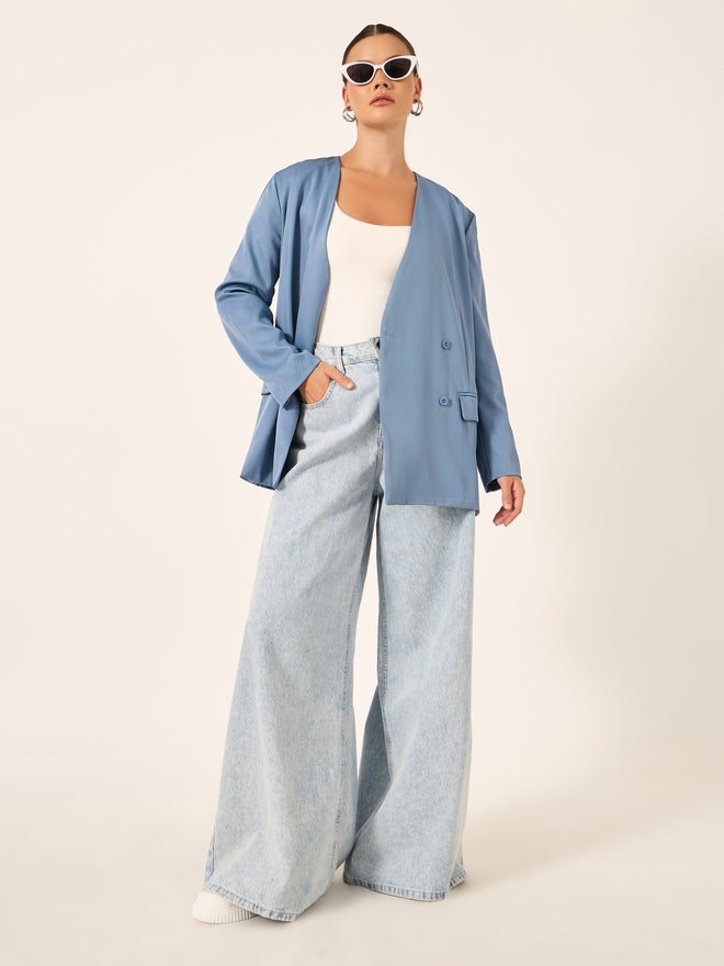 Styli Styli Solid Regular Fit Regular Length Double Breasted Blazer  - Image 1