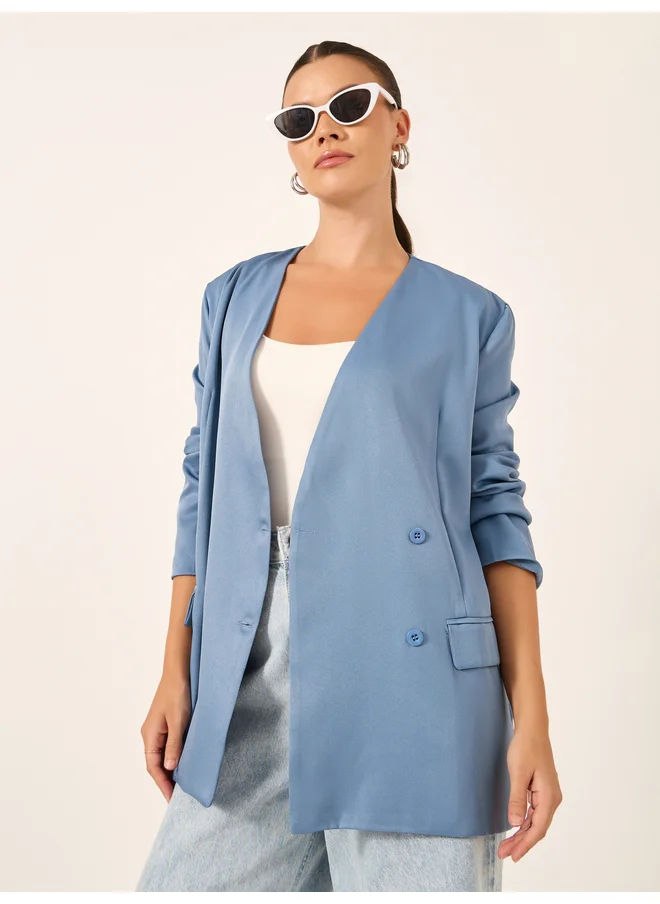 ستايلي Styli Solid Regular Fit Regular Length Double Breasted Blazer