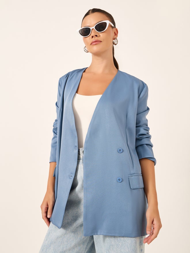 Styli Styli Solid Regular Fit Regular Length Double Breasted Blazer  - Image 2