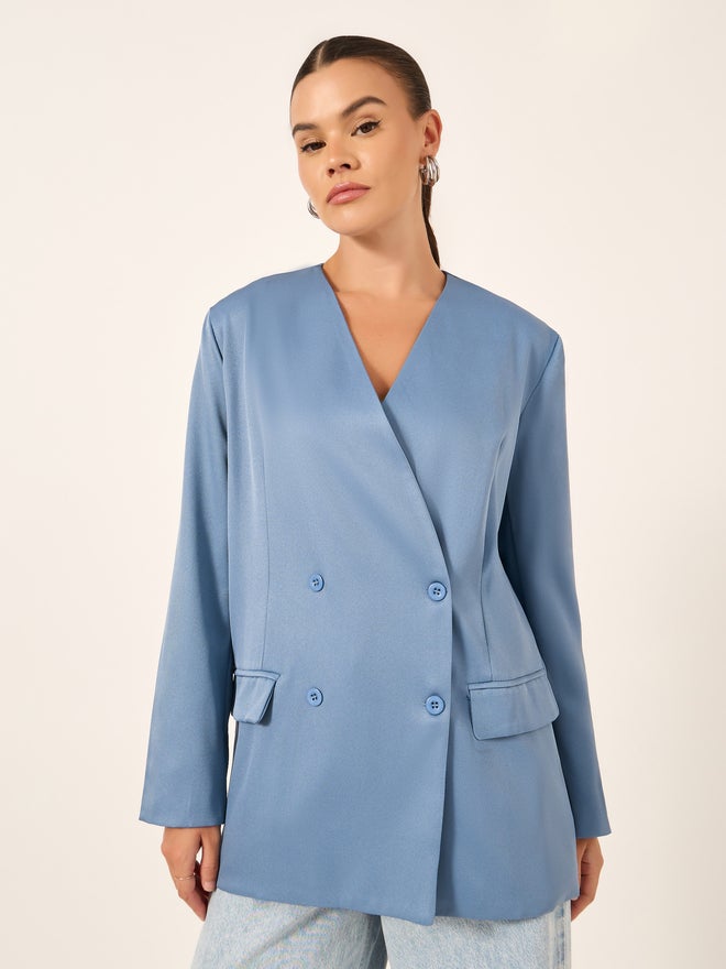Styli Styli Solid Regular Fit Regular Length Double Breasted Blazer  - Image 3