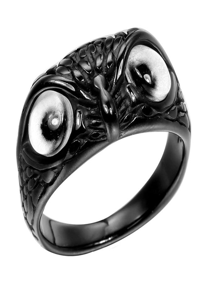 SINLEO Stainless Steel Demon Eye Owl Ring Vintage Animal Gothic Biker Rings for Men Women Statement Jewelry Black White Eyes Size 9 - Image 1