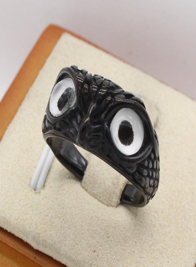 SINLEO Stainless Steel Demon Eye Owl Ring Vintage Animal Gothic Biker Rings for Men Women Statement Jewelry Black White Eyes Size 9 - Image 3