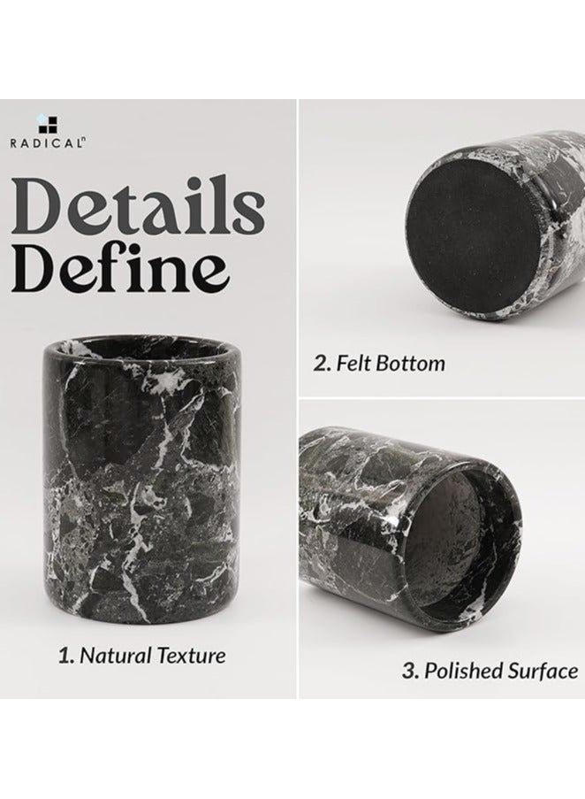 RADICALn حامل أدوات المطبخ من الرخام 6.5 بوصة باللون الأسود مجموعة ملعقة مصنوعة يدويًا لسطح المطبخ، جرة أدوات الطهي من الرخام ومنظم أساسيات المطبخ، حامل أدوات مثالي، حامل ملعقة - Image 4