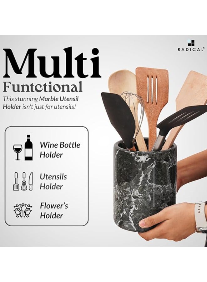 RADICALn حامل أدوات المطبخ من الرخام 6.5 بوصة باللون الأسود مجموعة ملعقة مصنوعة يدويًا لسطح المطبخ، جرة أدوات الطهي من الرخام ومنظم أساسيات المطبخ، حامل أدوات مثالي، حامل ملعقة - Image 3