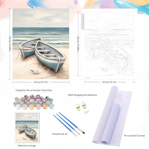 Natuyalo Paint by Numbers for Adults Beginner, Boat on The Beach Acrylic Easy Paint by Numbers Kits Craft Kits for Adults Suitable for Home Wall Decoration Flameless 16x20 Inch - Image 5