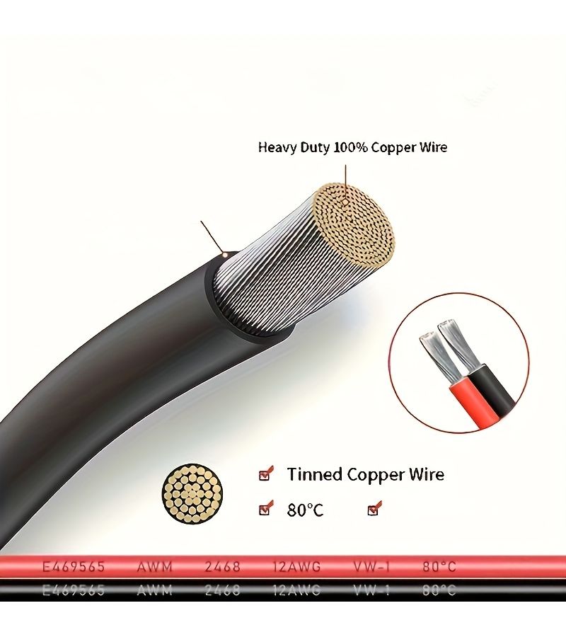 كابل تمديد من نوع XT60I أنثى مقاس 12AWG إلى طرف حلقة على شكل O، بطول 10 أقدام، مصنوع من النحاس النقي مع عزل PVC ونيylon، مناسب لبطاريات الليبو والسيارات والمركبات الترفيهية. - Image 2