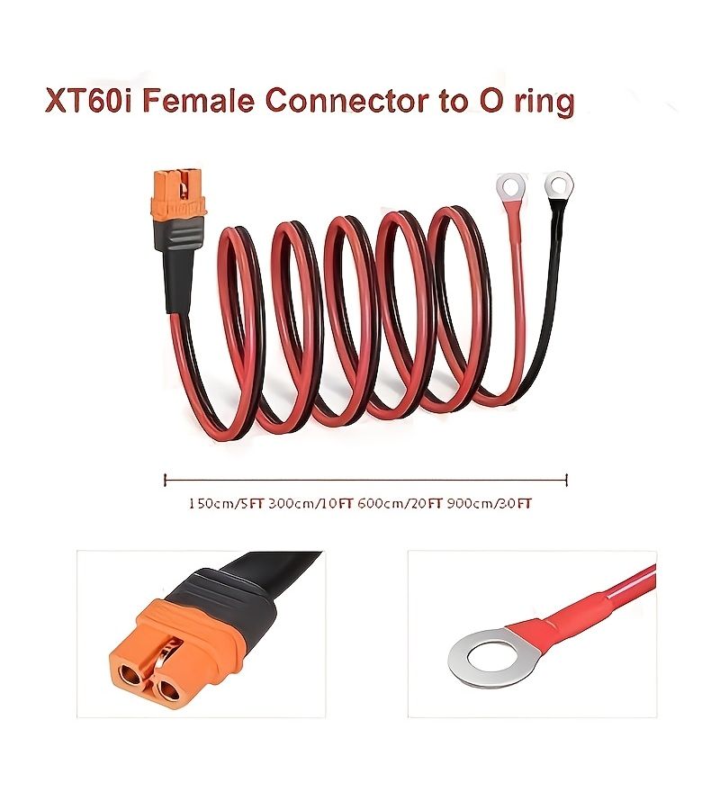 كابل تمديد من نوع XT60I أنثى مقاس 12AWG إلى طرف حلقة على شكل O، بطول 10 أقدام، مصنوع من النحاس النقي مع عزل PVC ونيylon، مناسب لبطاريات الليبو والسيارات والمركبات الترفيهية. - Image 3