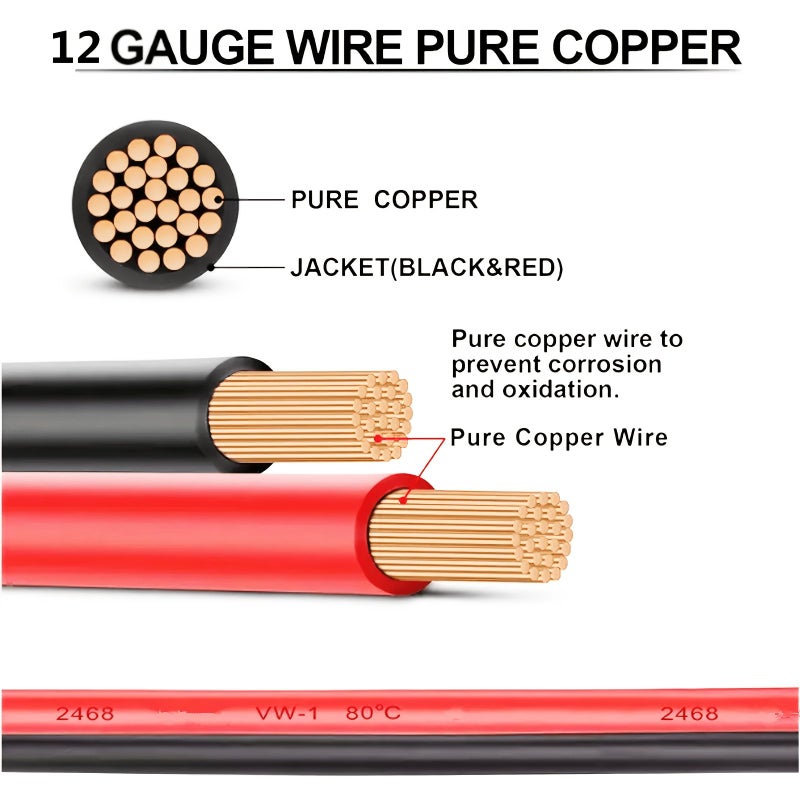 كابل تمديد من نوع XT60I أنثى مقاس 12AWG إلى طرف حلقة على شكل O، بطول 10 أقدام، مصنوع من النحاس النقي مع عزل PVC ونيylon، مناسب لبطاريات الليبو والسيارات والمركبات الترفيهية. - Image 5