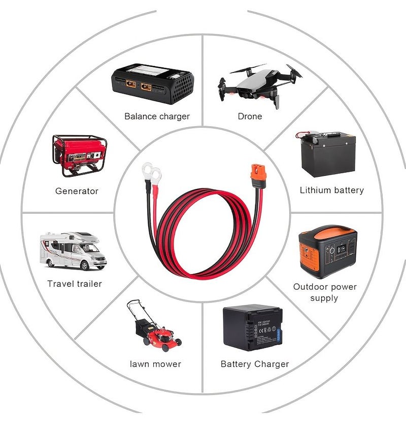 كابل تمديد من نوع XT60I أنثى مقاس 12AWG إلى طرف حلقة على شكل O، بطول 10 أقدام، مصنوع من النحاس النقي مع عزل PVC ونيylon، مناسب لبطاريات الليبو والسيارات والمركبات الترفيهية. - Image 4