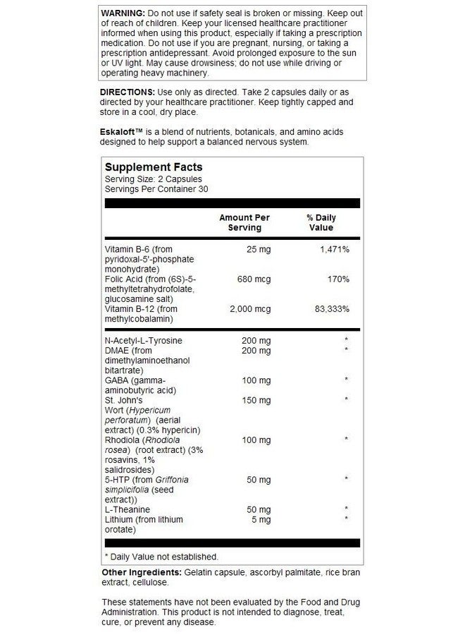 Nutra Biogenesis Eskaloft - St Johns Wort Capsules, Rodiola Rosea & St. John's Wort Supplement for Men and Women with L Theanine & GABA, Supports Calm Mindset & Healthy Sleep - 60 Capsules - Image 4