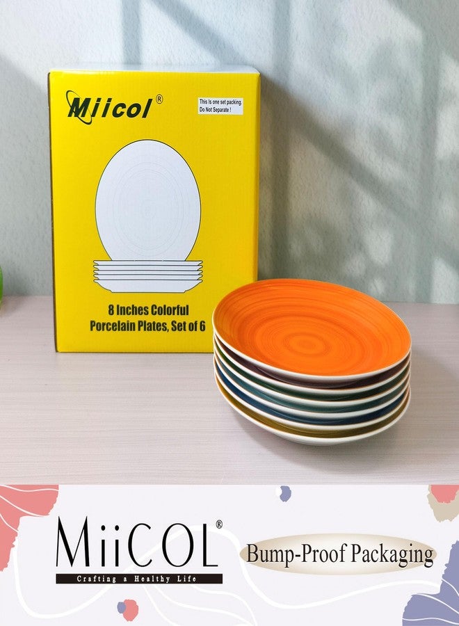 Miicol Ceramic Salad Plates Set of 6, Colorful Appetizer Plates 8 Inch / 20cm, Stackable Dessert Plate, Durable Dinner Plate, Porcelain Dishes for Kitchen, Party, Microwave and Dishwasher Safe - Image 5