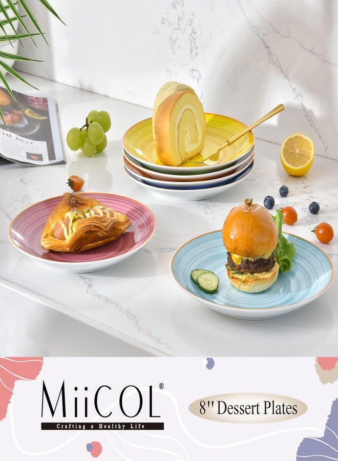 Miicol Ceramic Salad Plates Set of 6, Colorful Appetizer Plates 8 Inch / 20cm, Stackable Dessert Plate, Durable Dinner Plate, Porcelain Dishes for Kitchen, Party, Microwave and Dishwasher Safe - Image 2