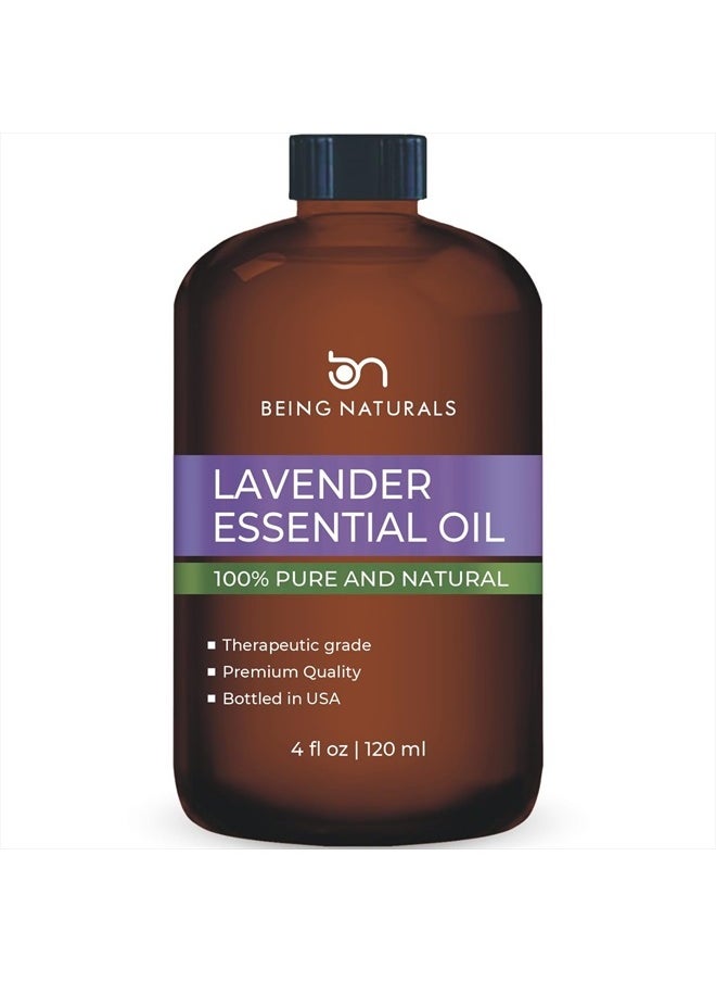 Being Naturals Lavender Essential Oil - Huge 4 FL OZ - 100% Pure & Natural – Premium Natural Oil with Glass Dropper Essential Oil  - Image 1