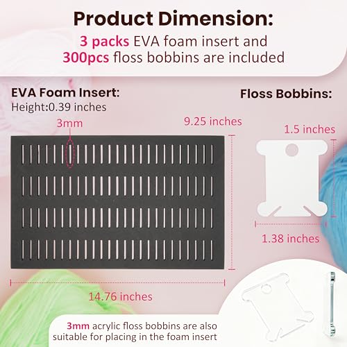 LUVCOSY 3 Packs DIY-Cut EVA Foam Insert with 300PCs Embroidery Floss Bobbins, Embroidery Floss Organizer for Bisley MultiDrawer Cabinet or 15*11-inch Multi-drawer Cabinet, Cross Stitch Storage, Set of Sewing - Image 2