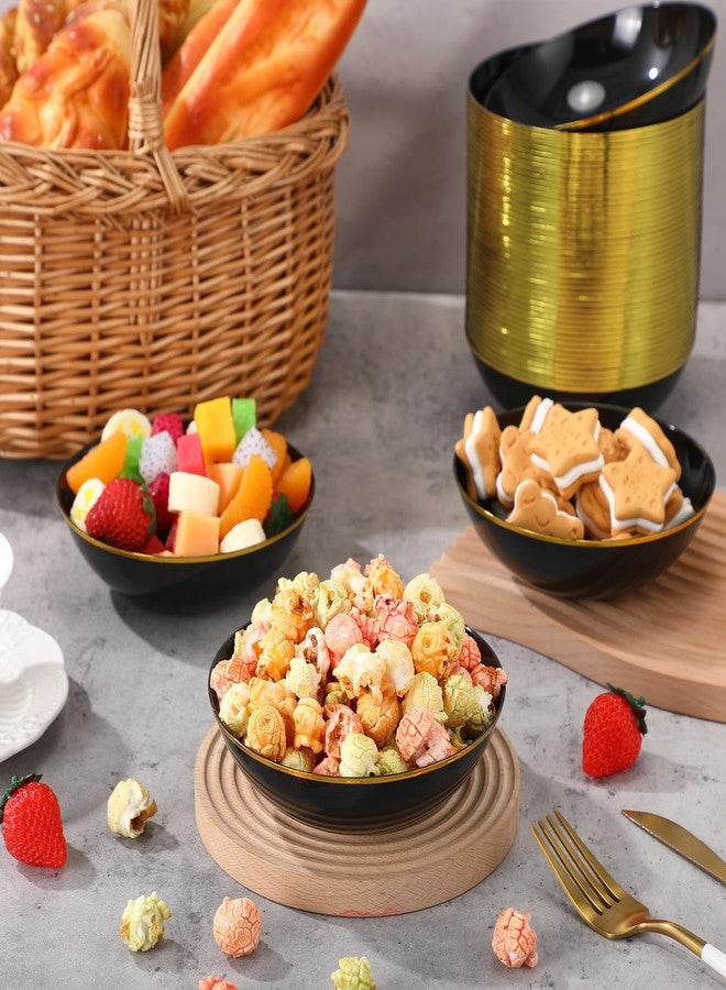 Newtay 50 Pcs Plastic Bowls Bulk 14oz Disposable Bowls with Gold Rim Plastic Party Tableware for Chips Salad Dessert Ice Cream Serving Plates Birthday Wedding Catering (Black) - Image 4
