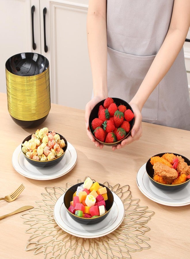 Newtay 50 Pcs Plastic Bowls Bulk 14oz Disposable Bowls with Gold Rim Plastic Party Tableware for Chips Salad Dessert Ice Cream Serving Plates Birthday Wedding Catering (Black) - Image 5