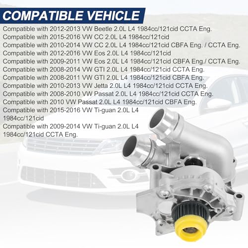 RALZAOTO Water Pump Compatible with 2008-2016 Audi A3 A4 A5 A6 Q3 Q5 TT VW Tiguan Jetta Golf GTI Eos Beetle CC 2.0L 2.0T Replaces# 06H121026AB 06H121026AE 06H121026AF 06H121026CQ Aluminum - Image 4