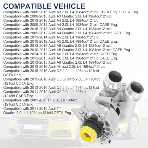 RALZAOTO Water Pump Compatible with 2008-2016 Audi A3 A4 A5 A6 Q3 Q5 TT VW Tiguan Jetta Golf GTI Eos Beetle CC 2.0L 2.0T Replaces# 06H121026AB 06H121026AE 06H121026AF 06H121026CQ Aluminum - Image 3