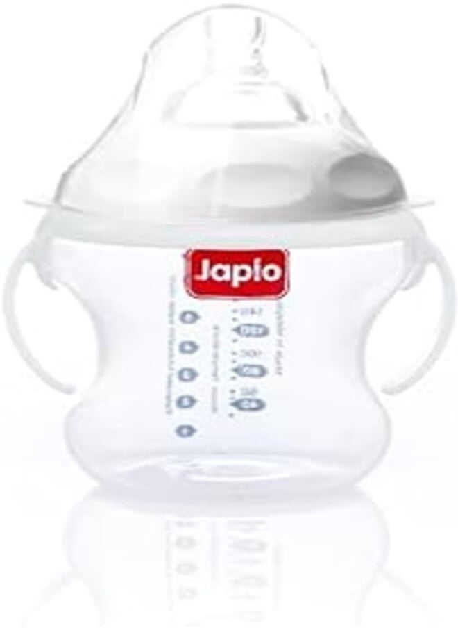 Japlo Japlo Nana Natural Feeding Bottle, for natural feeling like the sensation of breastfeeding, with Anti-colic nipple & Lukewarm water mixer 260 ml- white colour (seprate handes) 